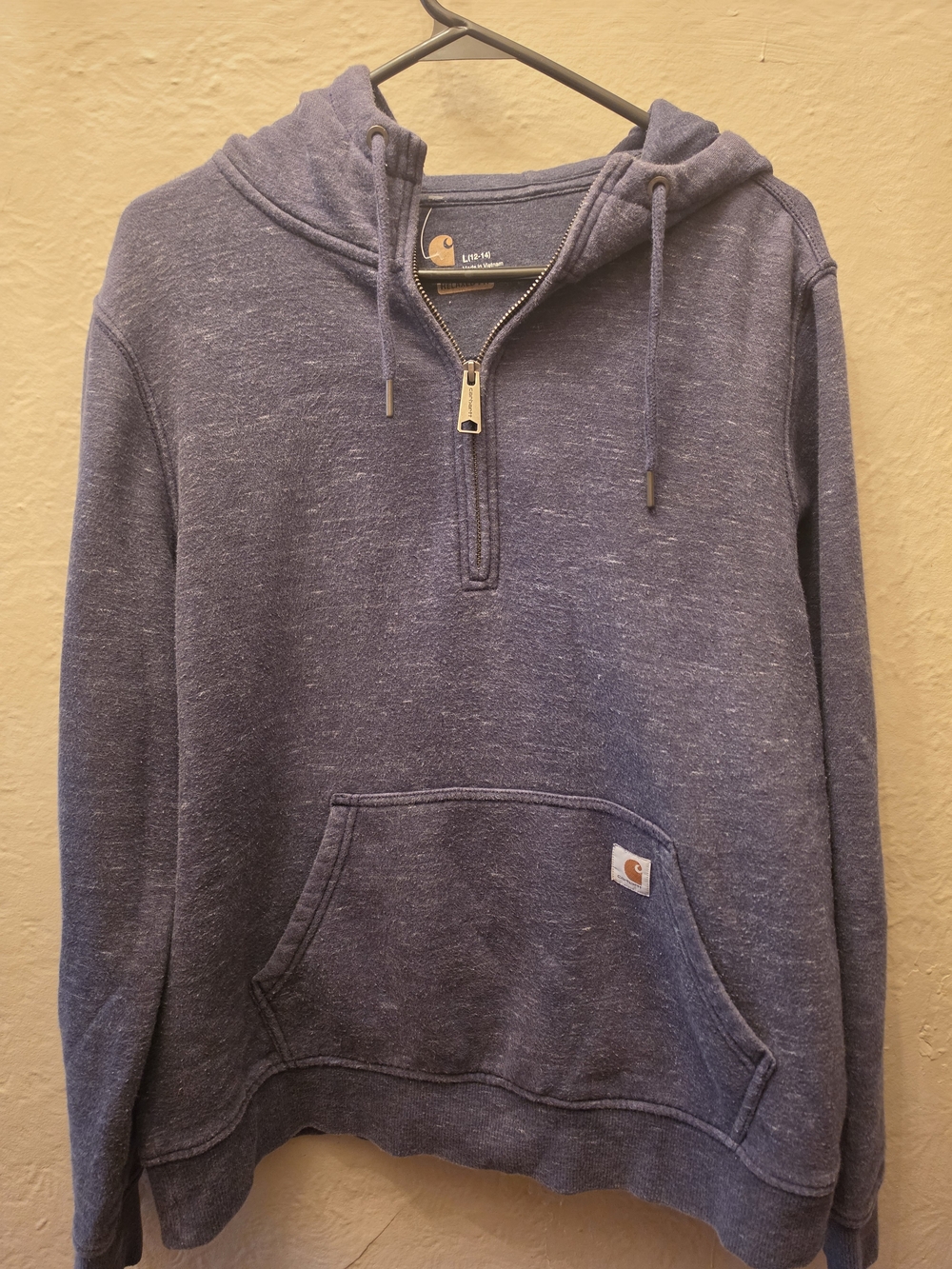 Carhartt Womens L Relaxed Fit Quarter Zip Hoodie Heather Blue Pullover